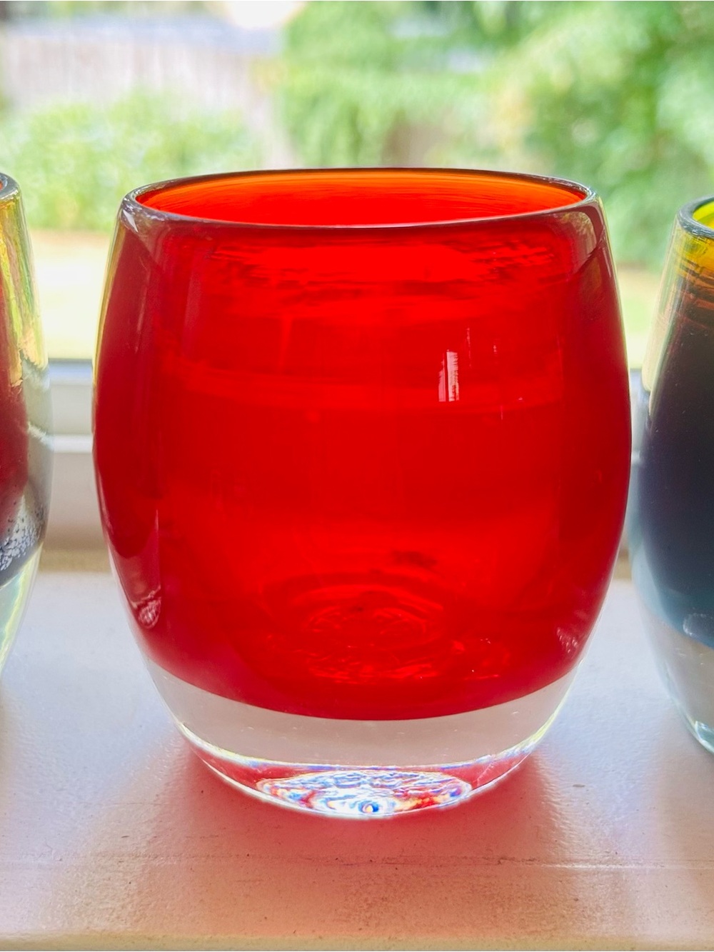 Glassybaby pre triskelion candle holder red ombré